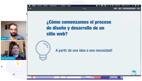 Captura charla Diseñando un sitio web exitoso. Martín Di Luzio - Juan Martín Bueno