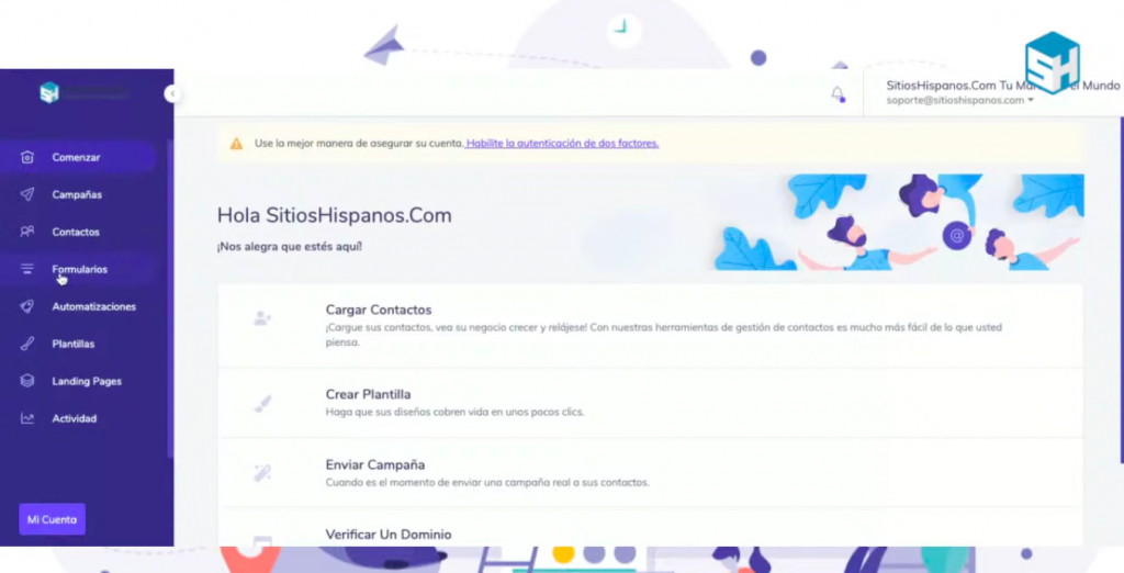 Muestra de la herramienta de email marketing de sitioshispanos